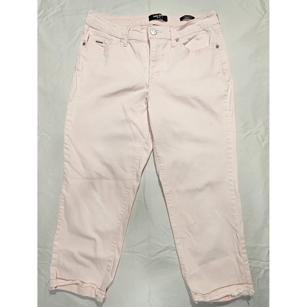 Nine West Christie Capri Jeans Womens Size 8 Pink Stretch Raw Hem Cropped FLAWED